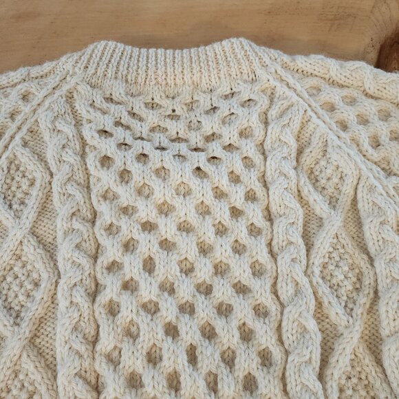 Blarney Woollen Mills Aran Fisherman Cable Knit Wool Cardigan Sweater Ireland S - Picture 8 of 13